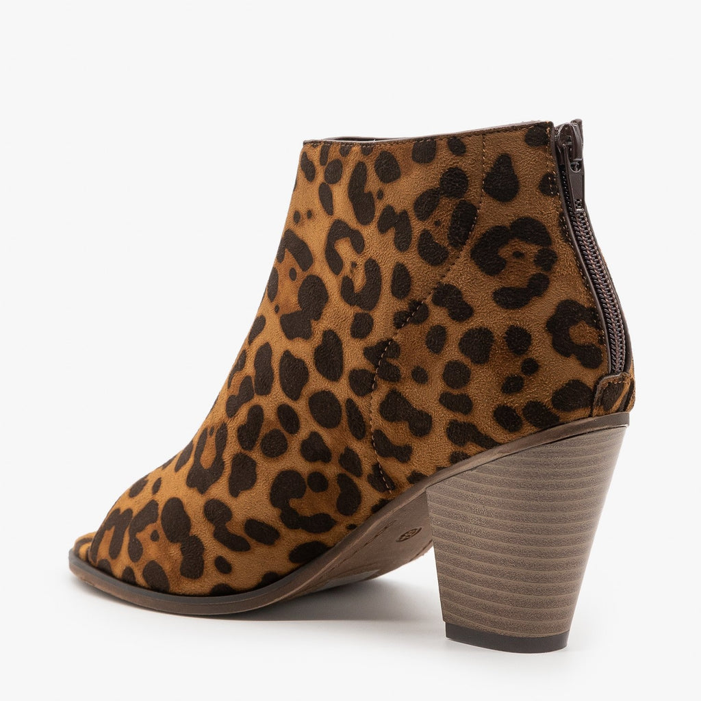 leopard print open toe booties