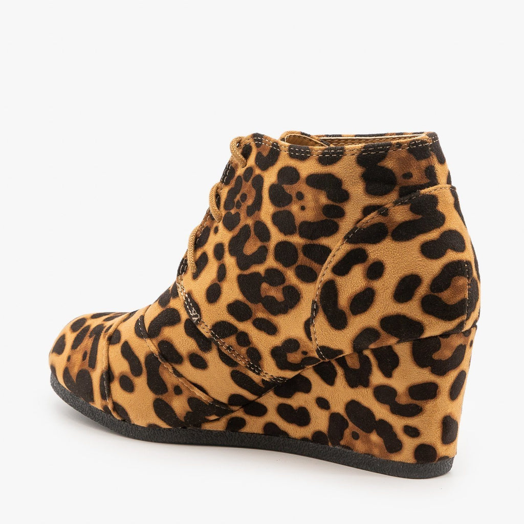 Leopard Print Wedge Lace Up Booties 