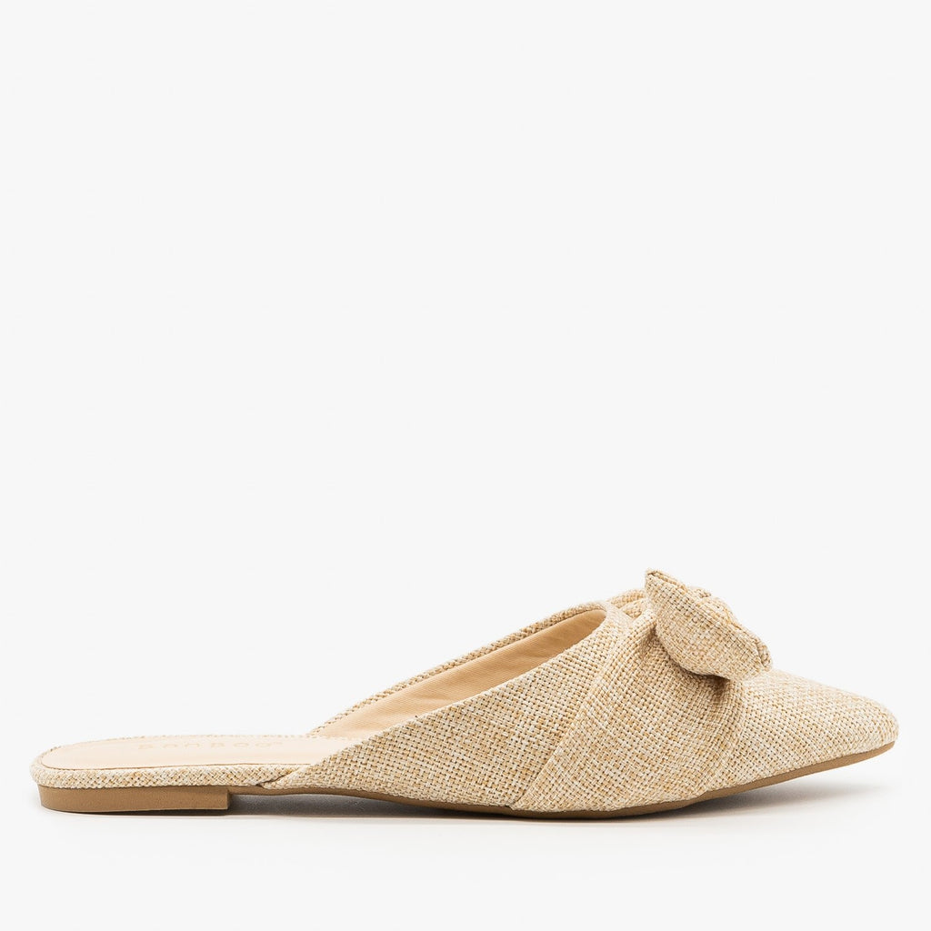 Linen Weave Bow Mules - Bamboo Shoes 