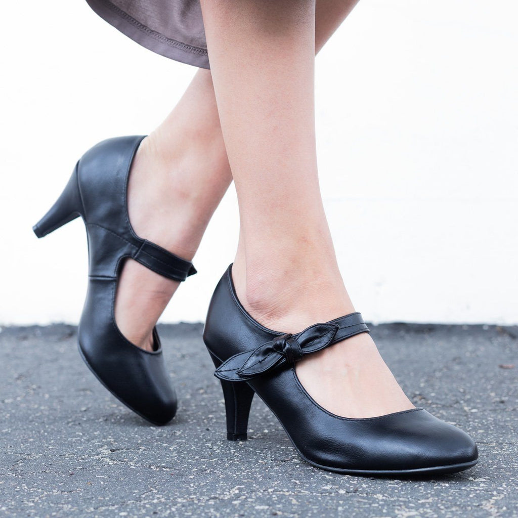 Mary Jane Bow Strap Heels - Styluxe 