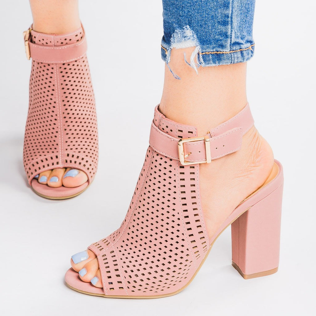 Mesh Slingback Chunky Heels - Bamboo 