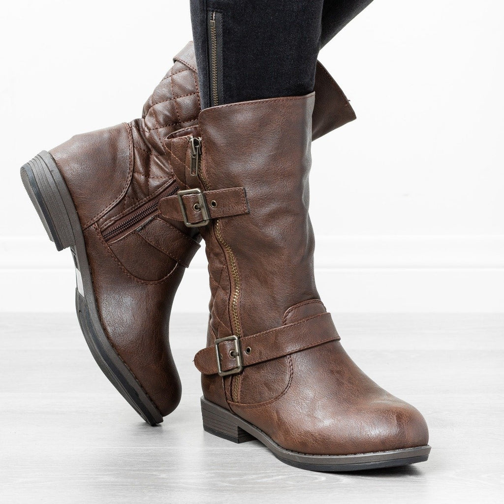 Mid Calf Quilted Riding Boots - Glaze 