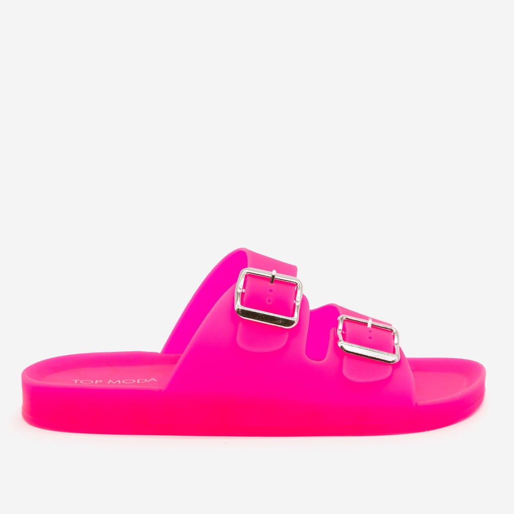 neon pink jelly slides