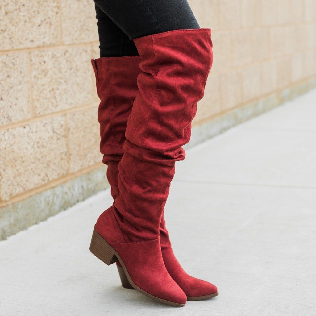 red slouchy boots