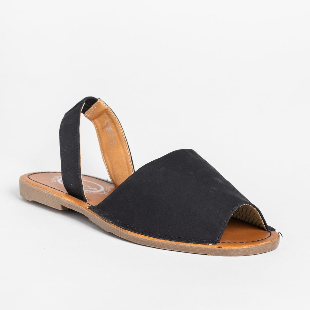 peep toe flat slides