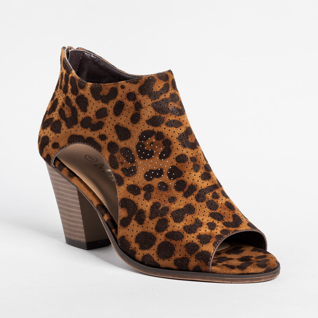 leopard peep toe bootie