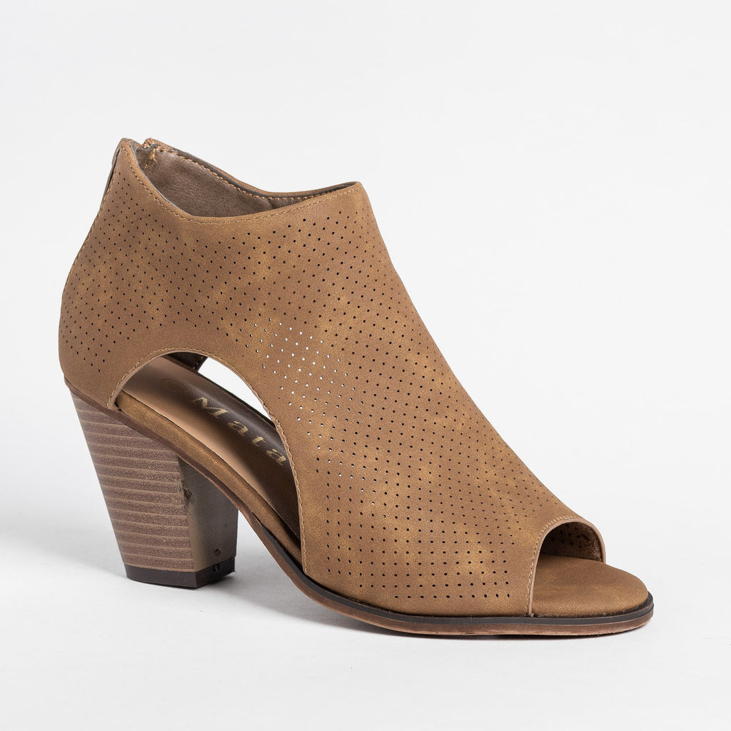 open toe booties block heel