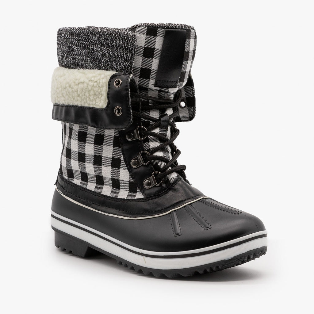 Plaid Double Cuff Duck Boots - Forever 