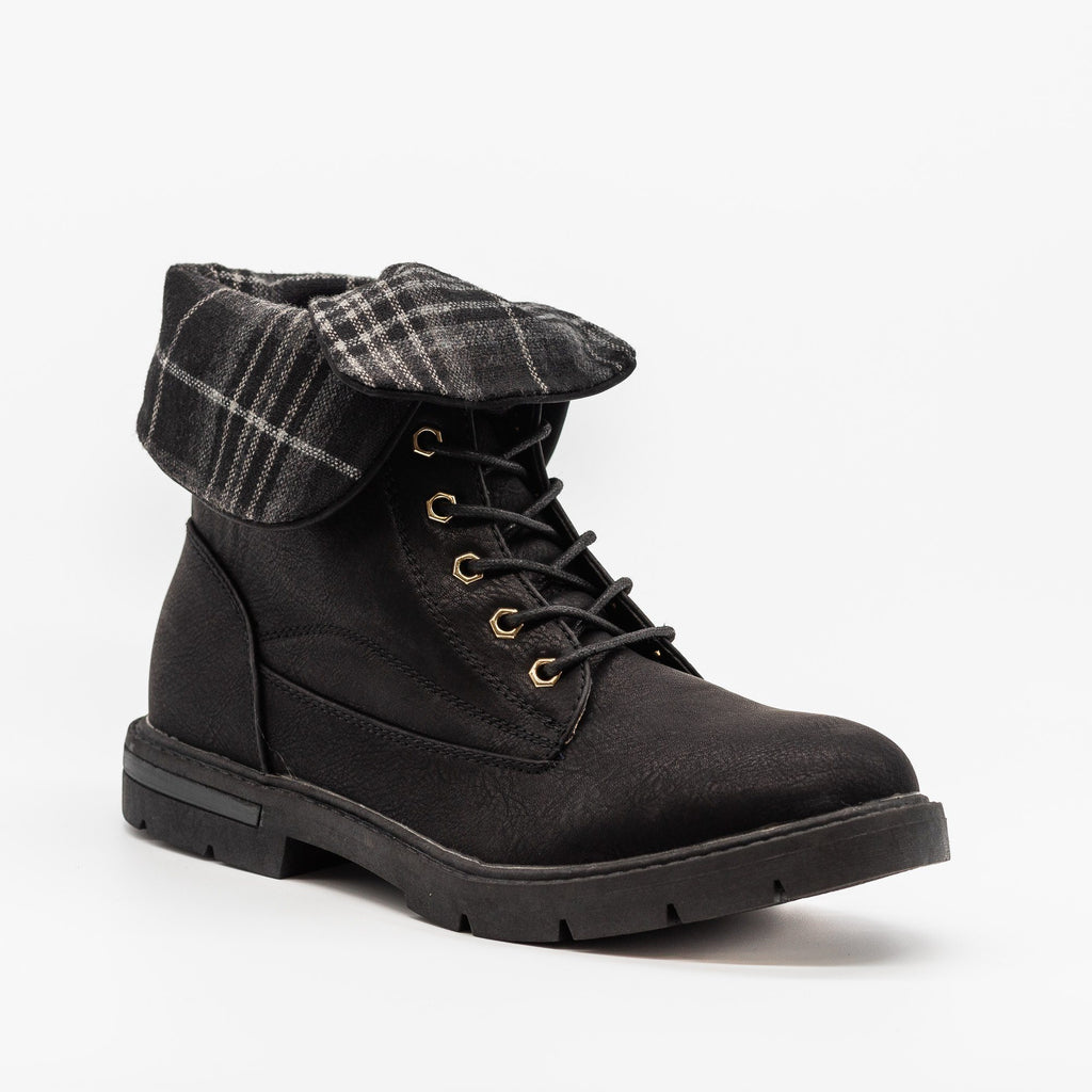 women's fold over combat boots