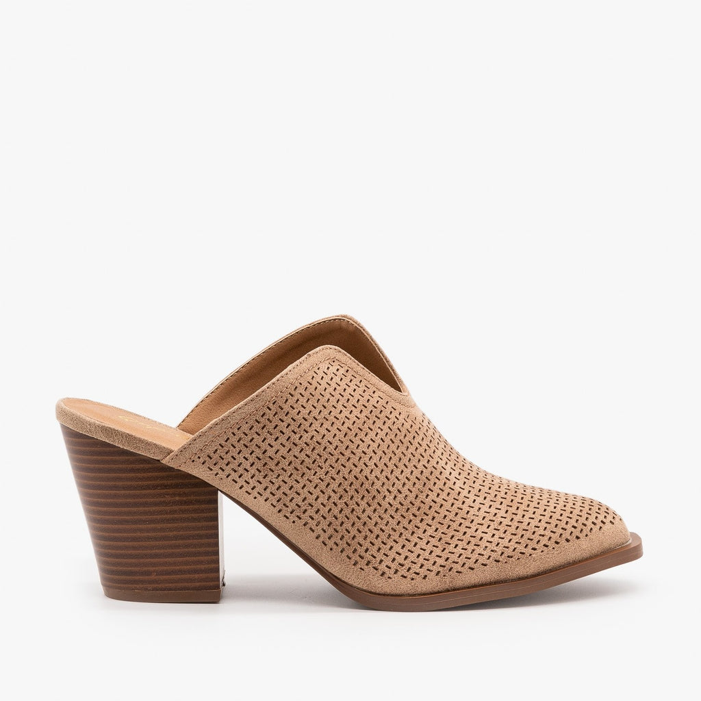 Pointed Toe Pinhole Mules - Qupid Shoes 