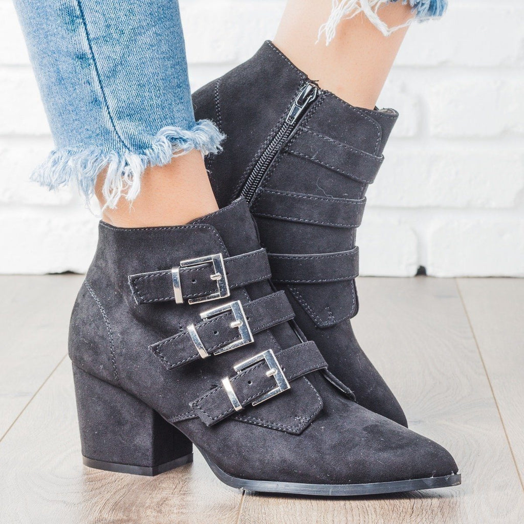 triple buckle booties