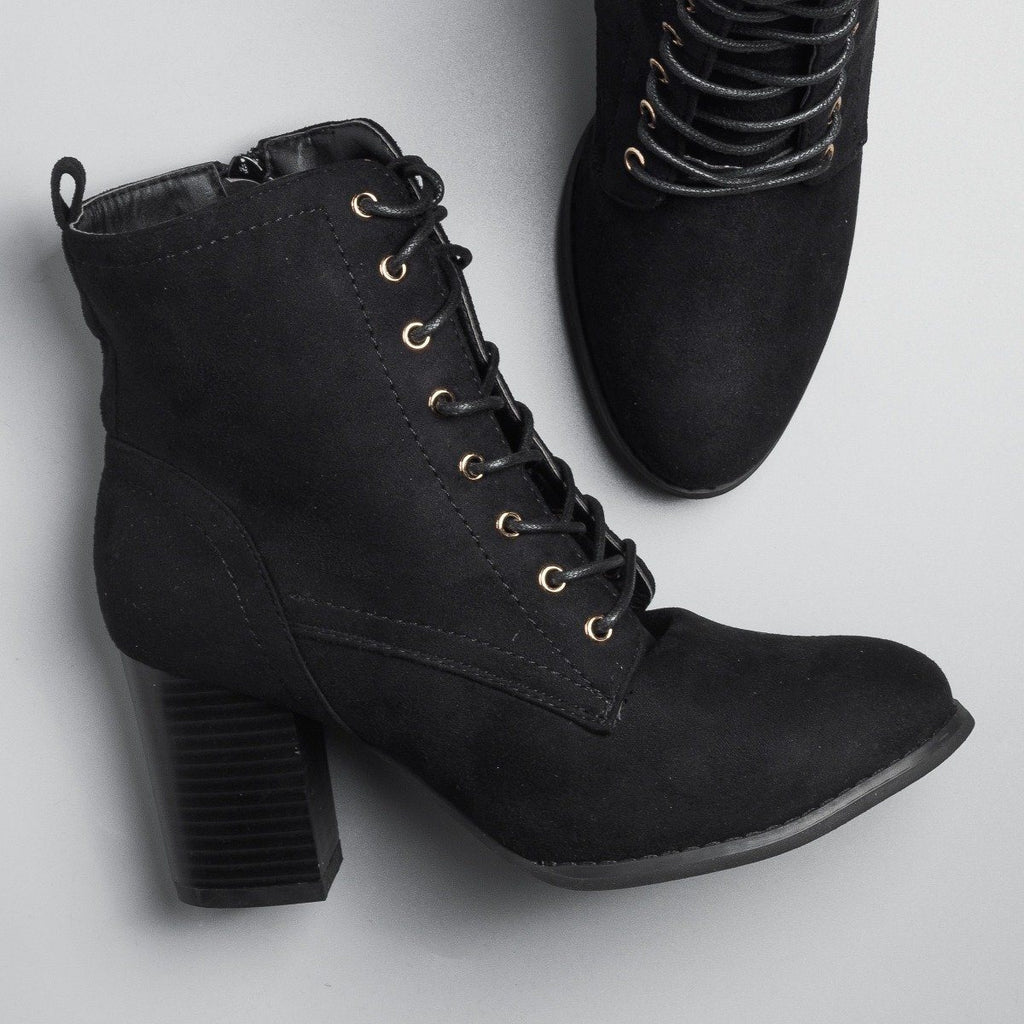 leather lace up ankle booties