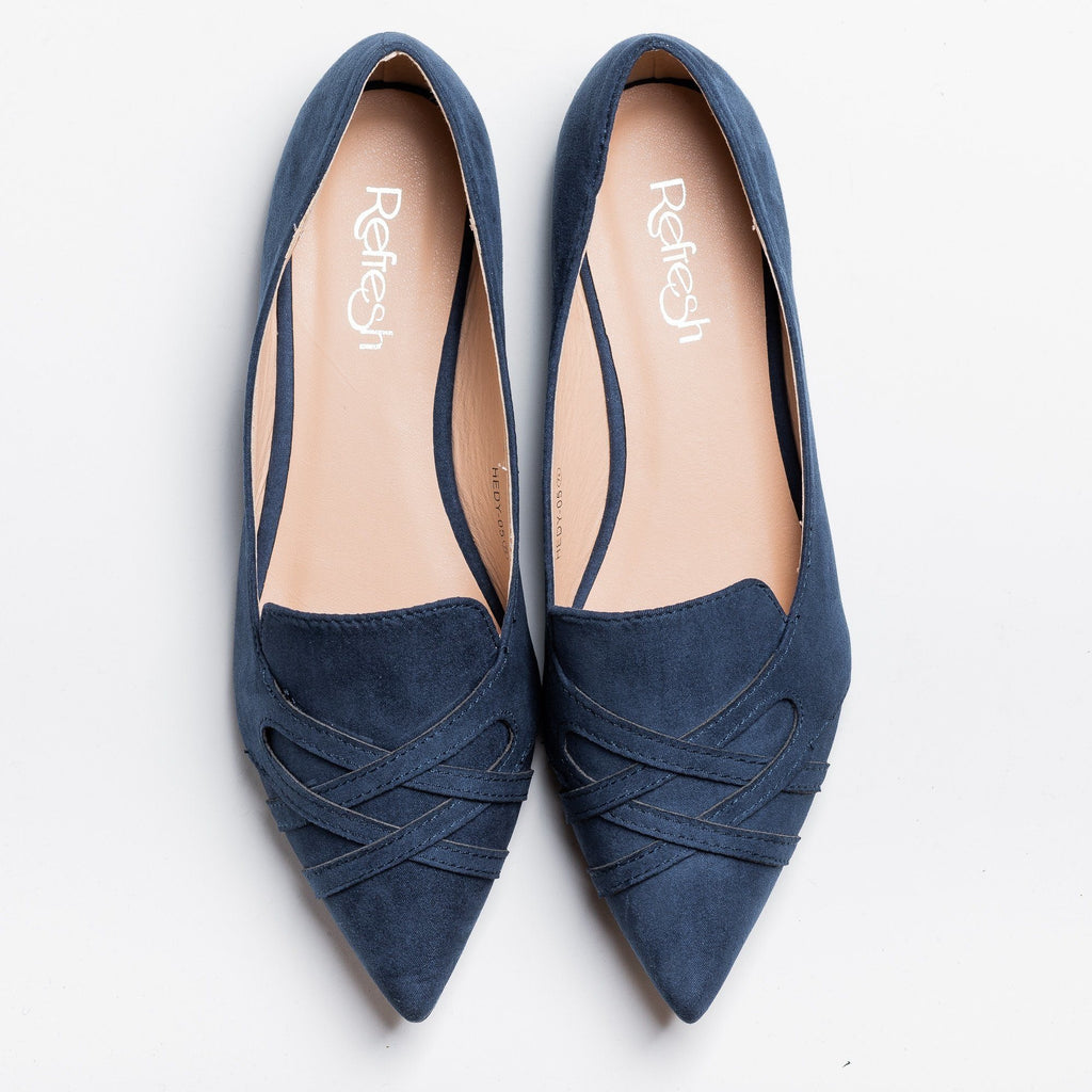 navy pointed flat shoes