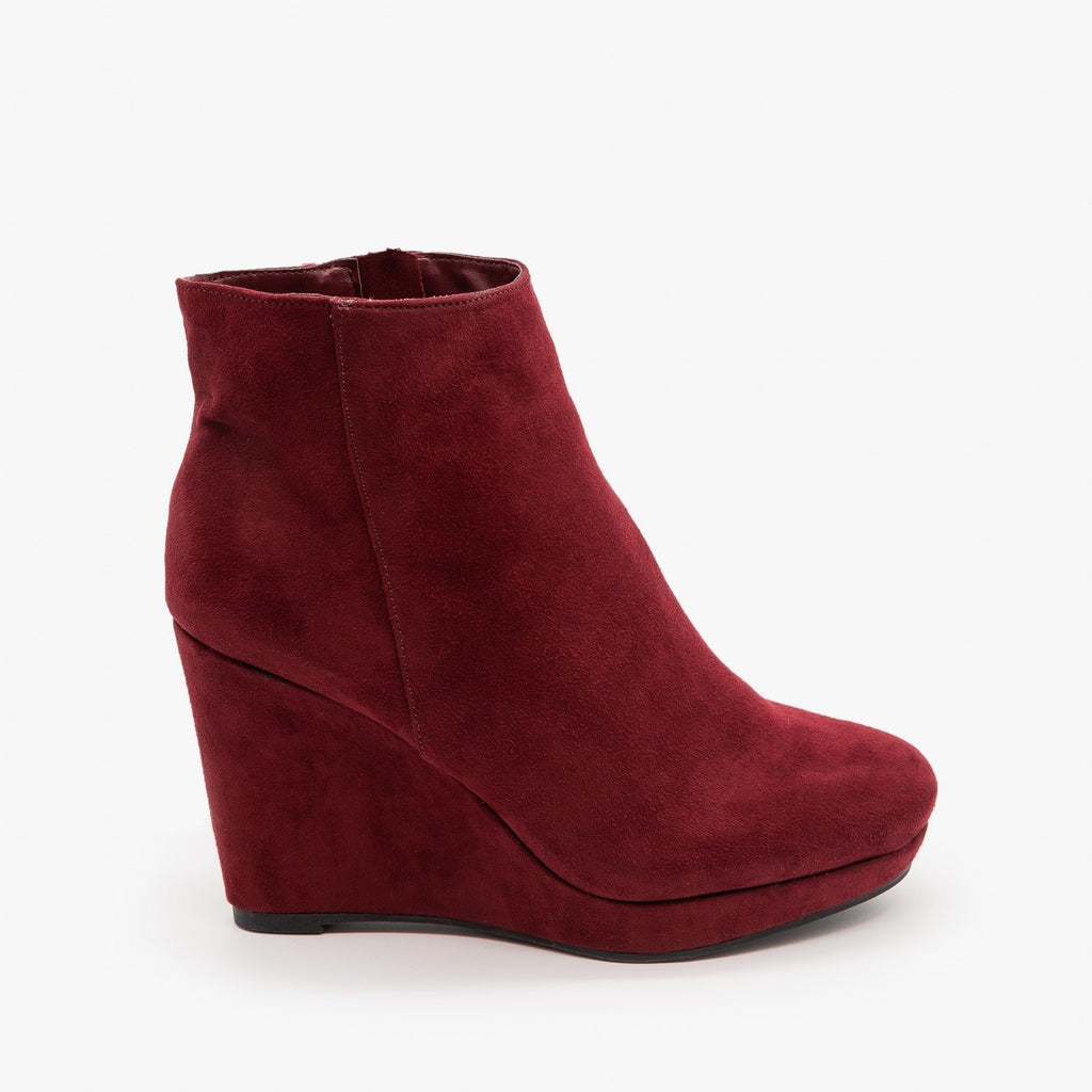 maroon wedge booties