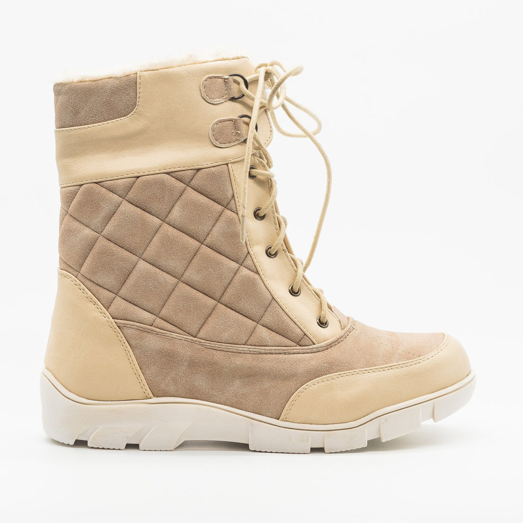 Qulited Lace-Up Snow Boots - Chase and 