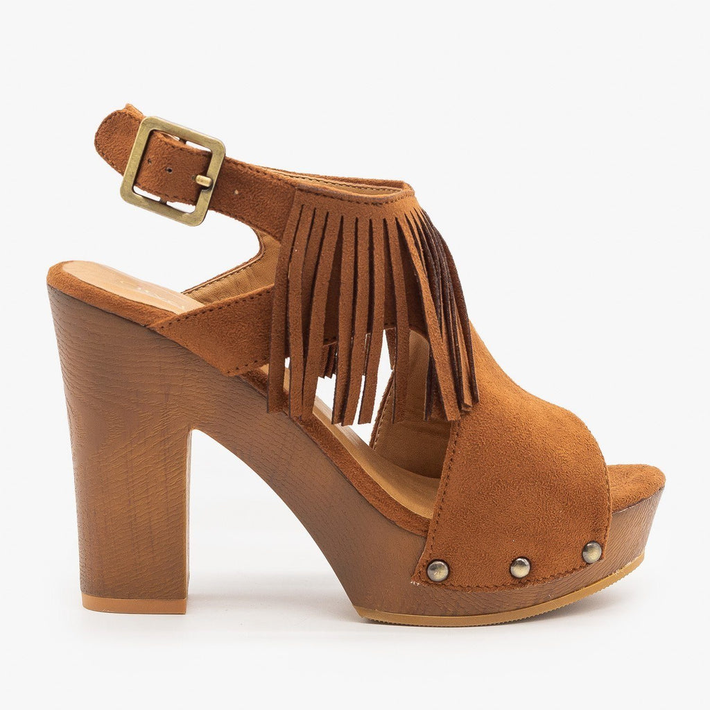 cognac chunky heels