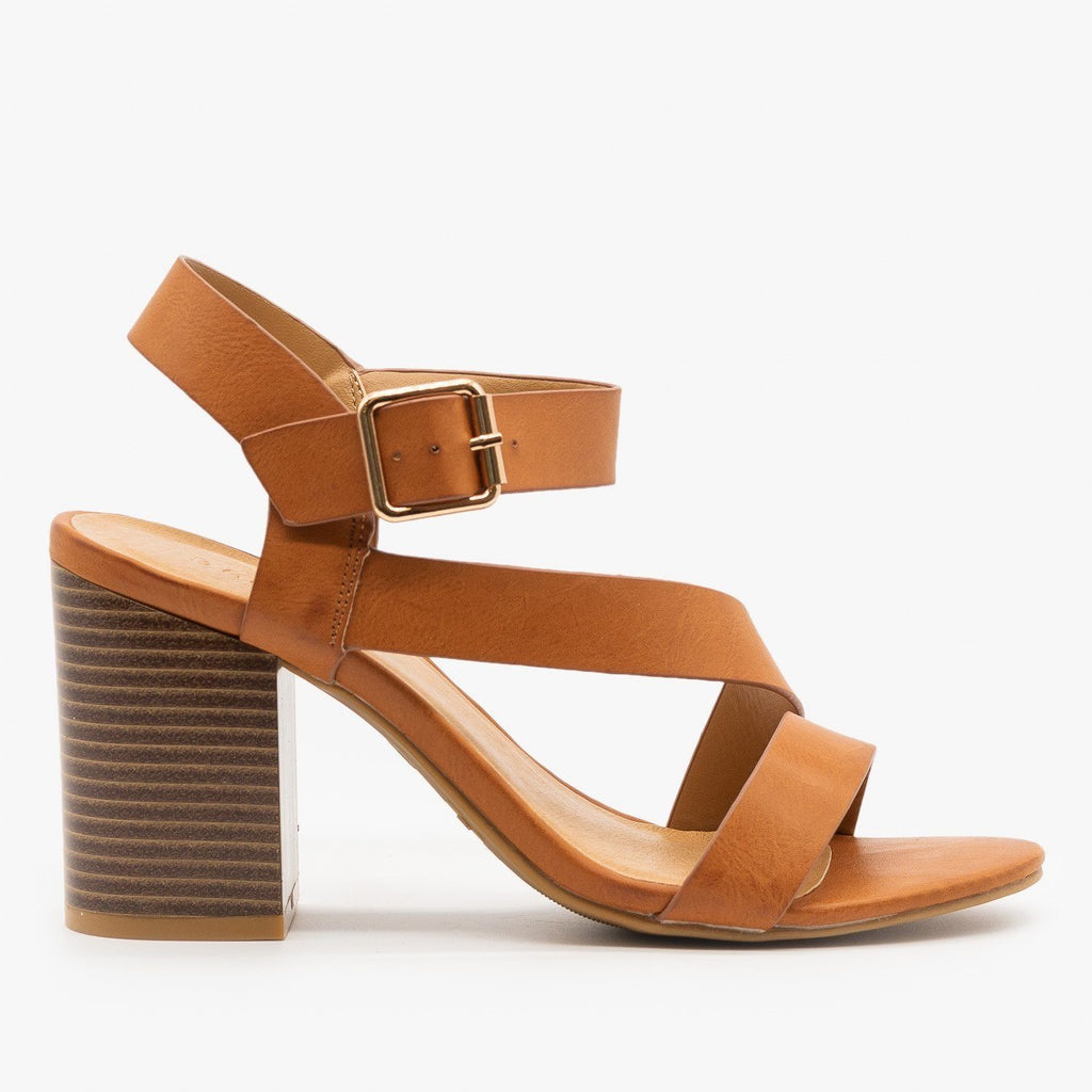 Side Strap Stacked Heel - Bamboo Shoes 