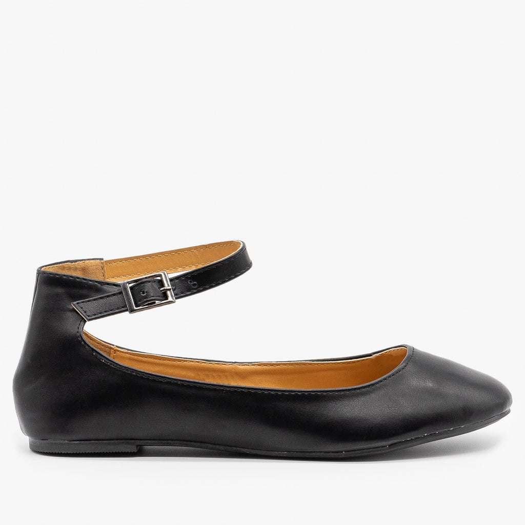 black ballet flats with strap