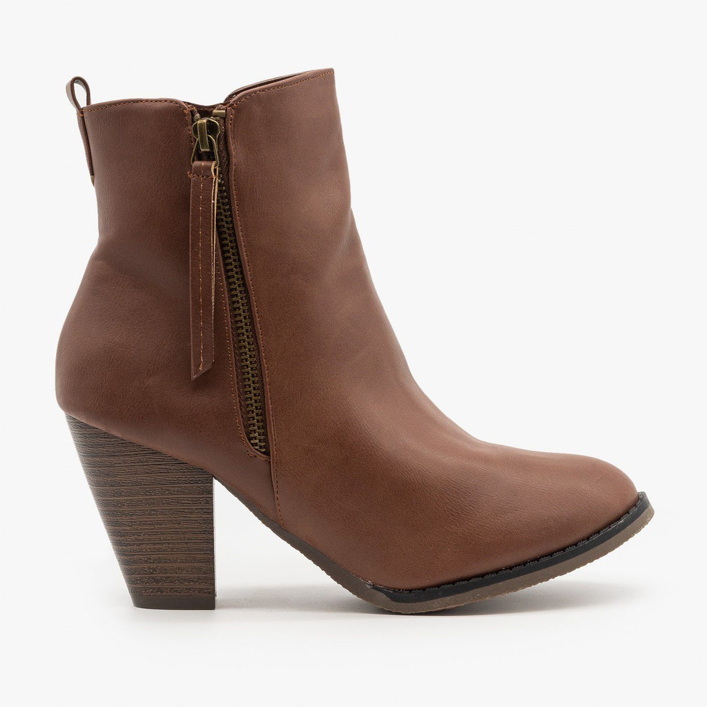 cognac leather booties womens