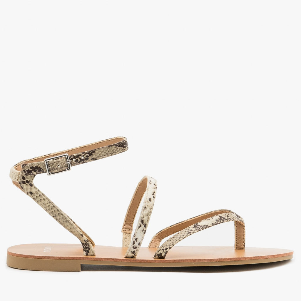 Simple Strappy Snake Print Sandals 