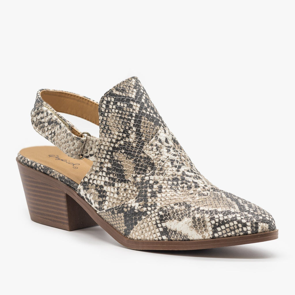 qupid snakeskin mules