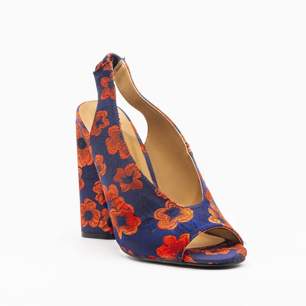 navy and orange heels