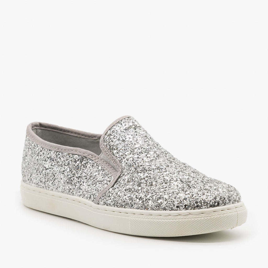 womens silver slip on shoes