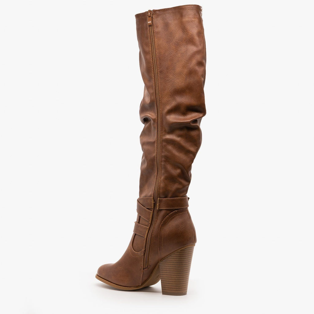 tan slouchy knee high boots