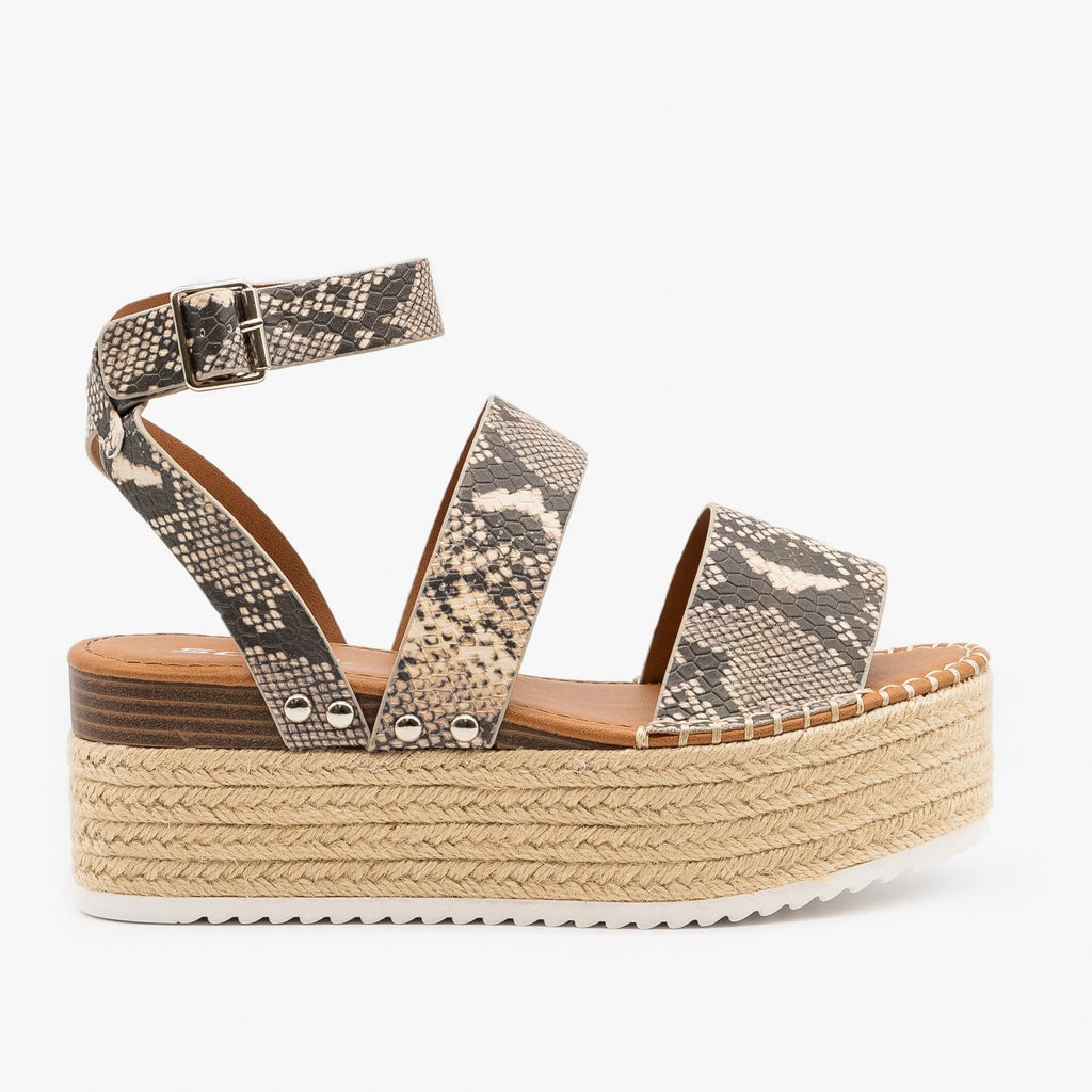 Snake Espadrille Flatform Sandals 