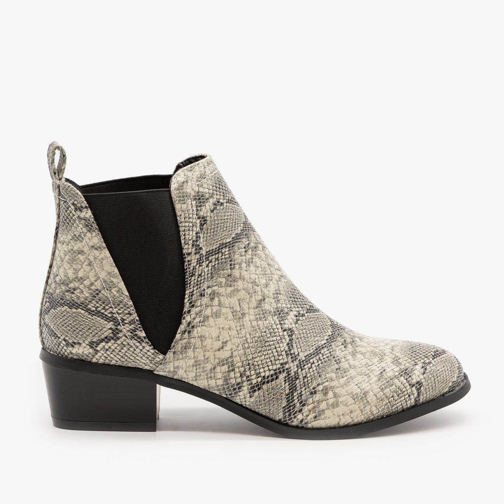 white snake print booties