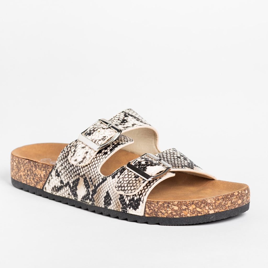 Snake Print Double Buckle Sandals 