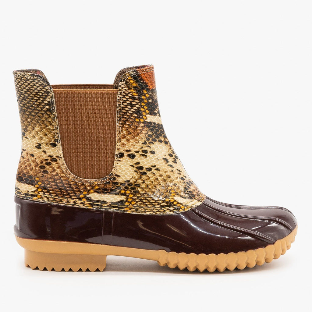 Snake Print Slip On Duck Boots - Nature 