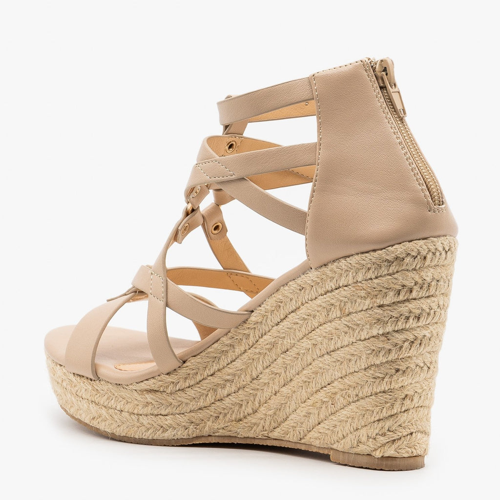 Strappy Caged Espadrille Wedges 