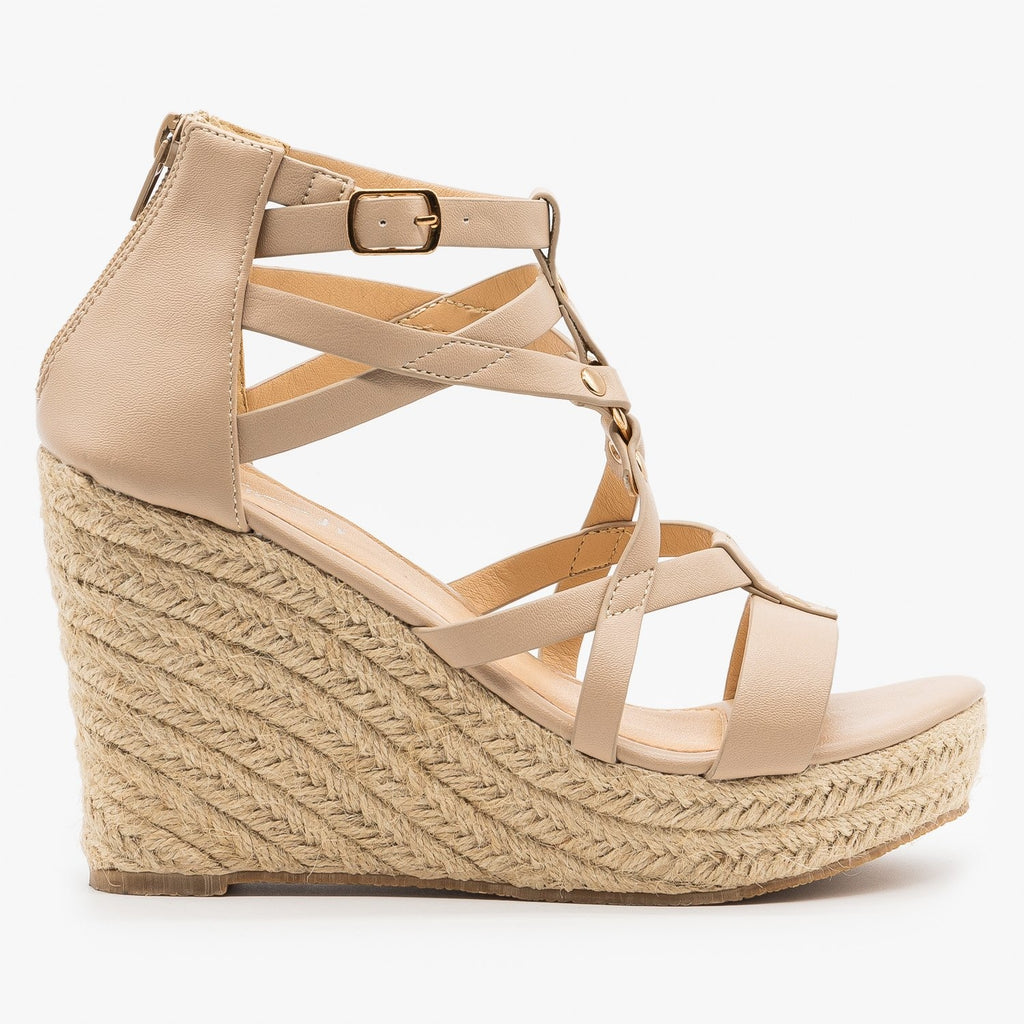 nude strappy wedge