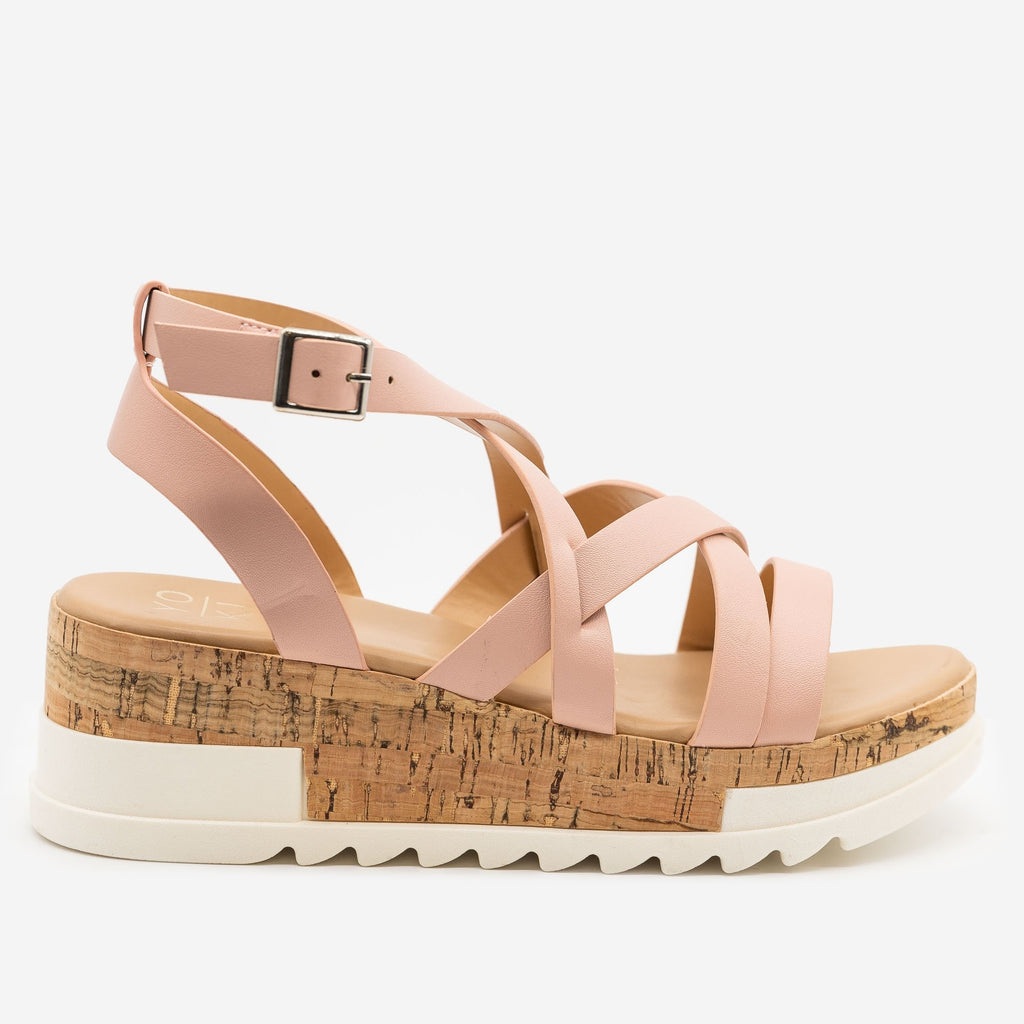 Strappy Cork Wedge Sandals - Yoki Shoes 