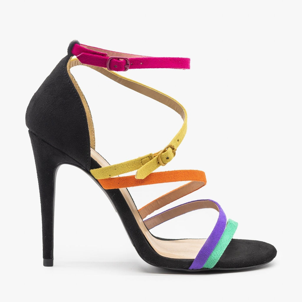 rainbow strappy heels