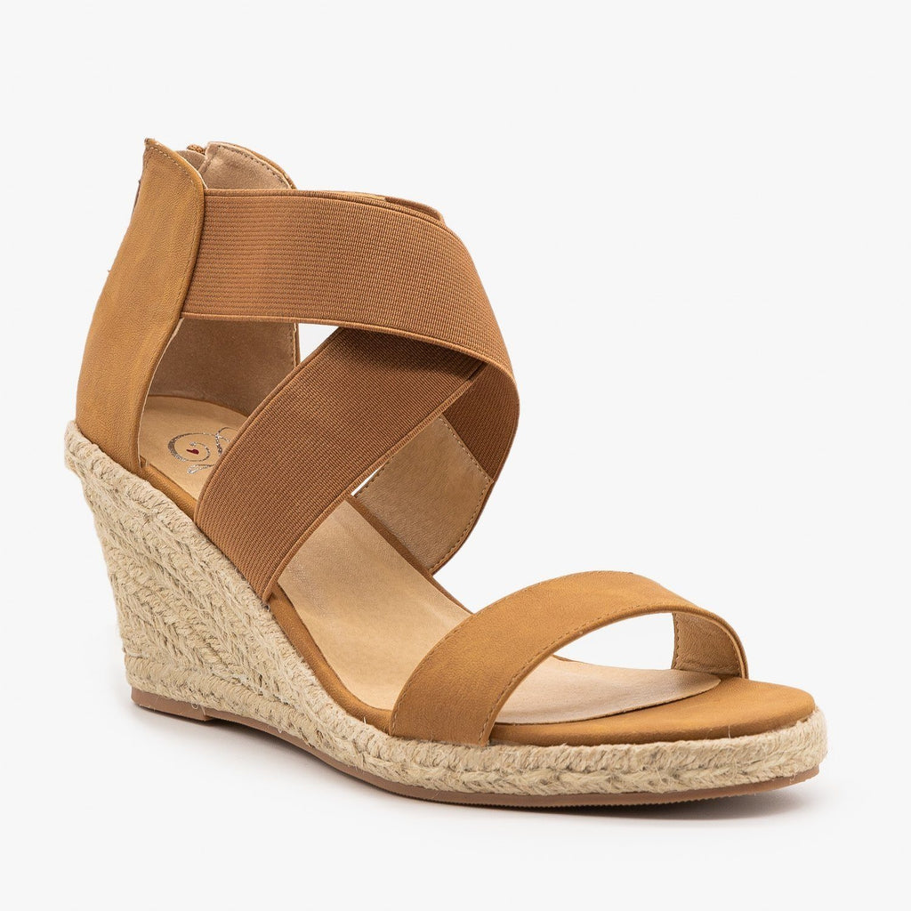 Stretchy Criss Cross Espadrille Wedges 