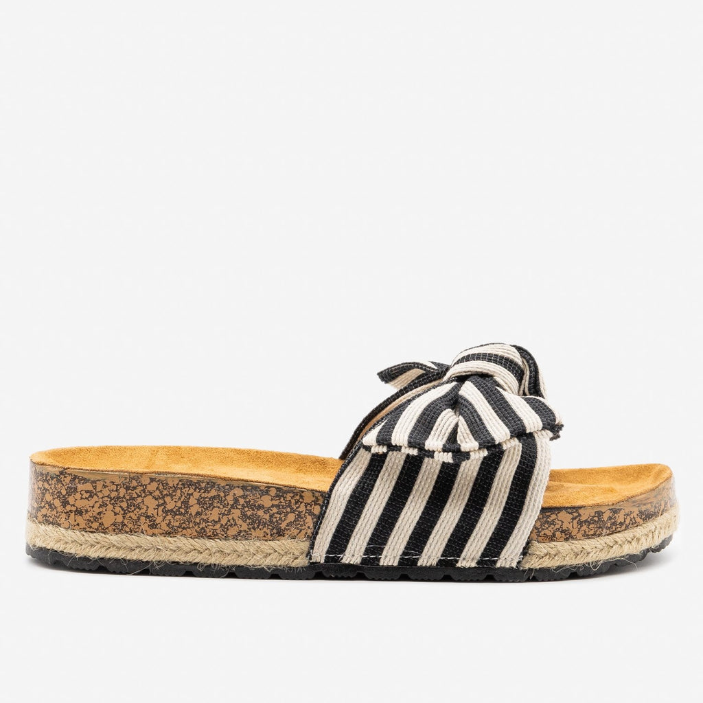 Striped Cork Espadrille Slides - Qupid 