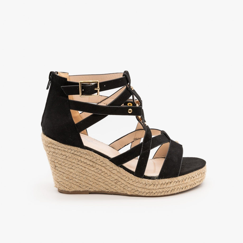 black studded espadrille wedges