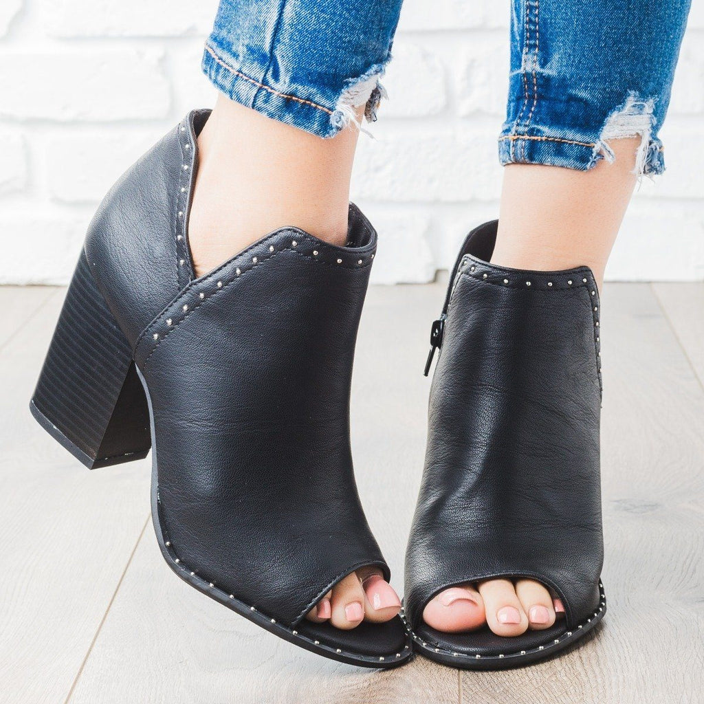 studded peep toe booties