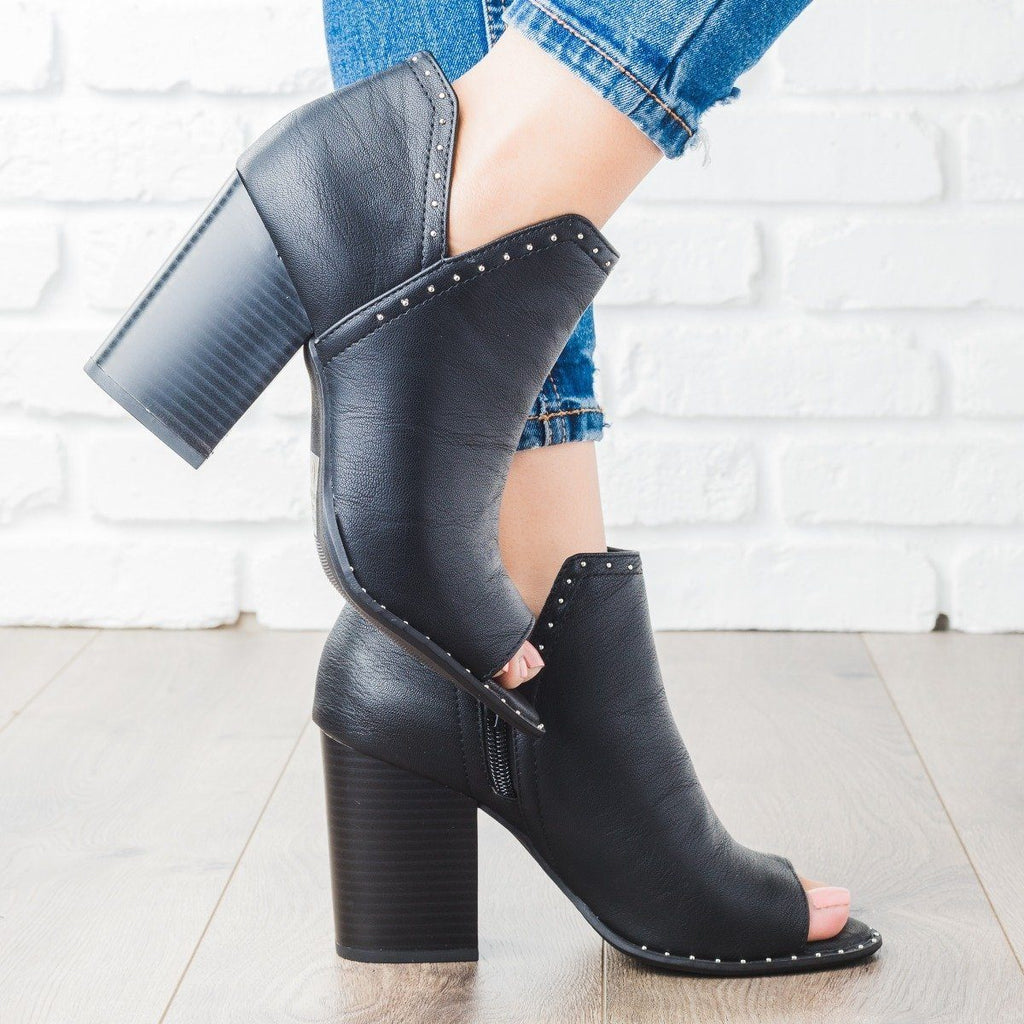 studded open toe booties