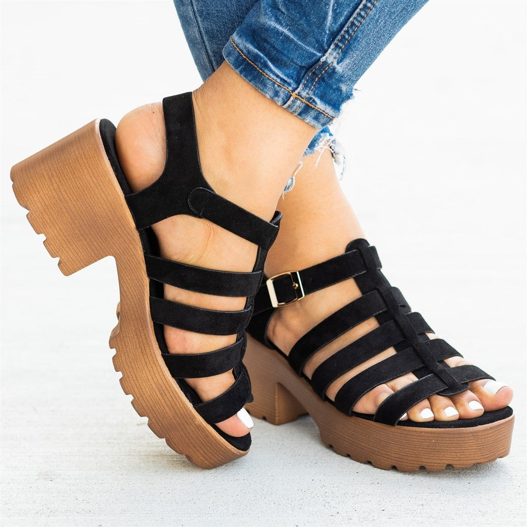 black caged sandals