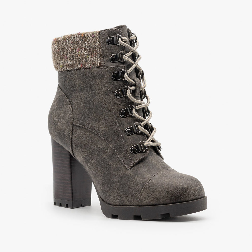 gray high heel shoes