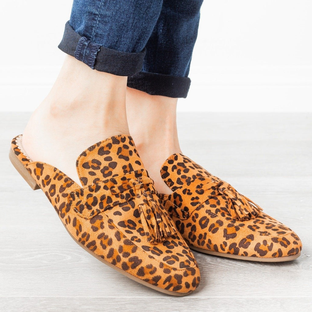 leopard loafer mule