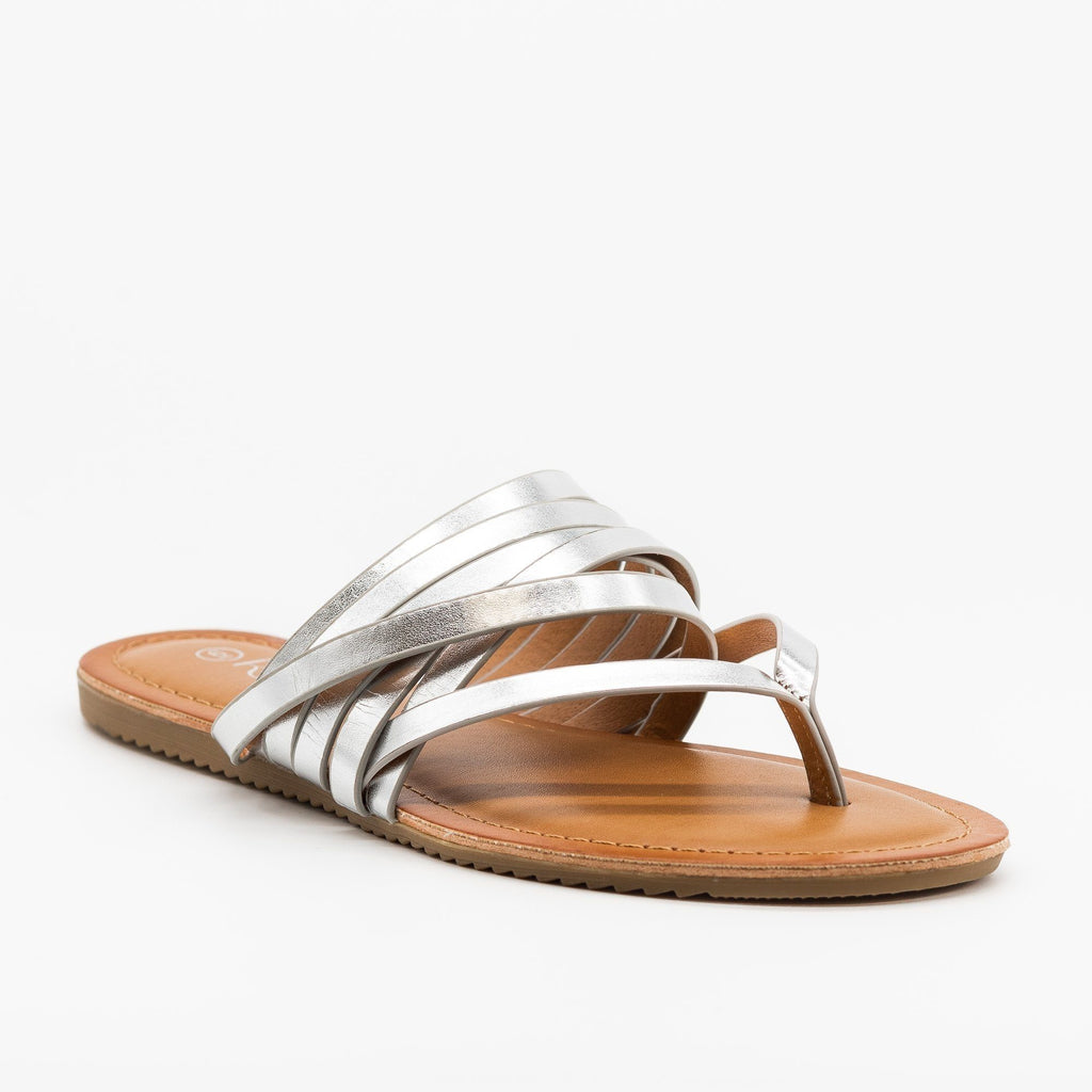 metallic strappy sandals