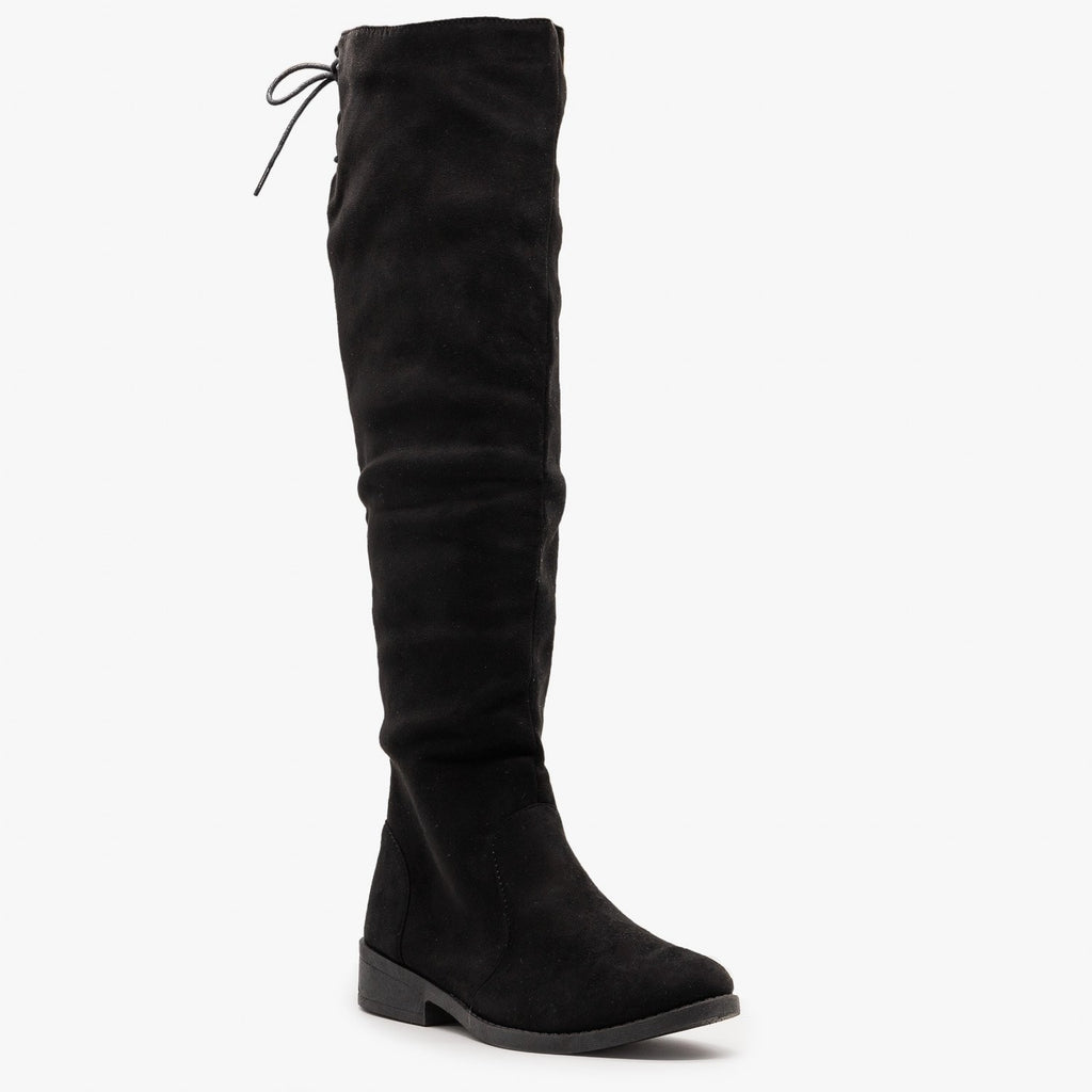 black knee high tie boots