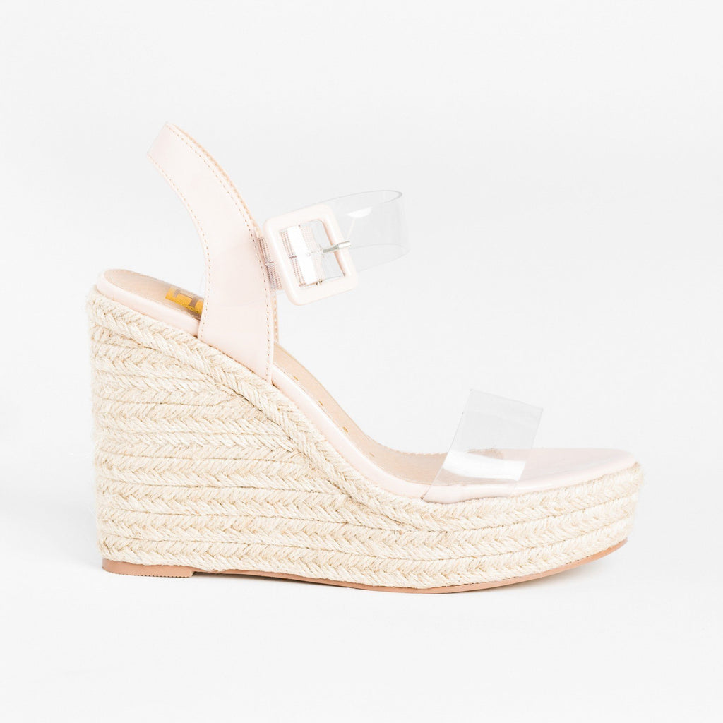 clear nude wedges