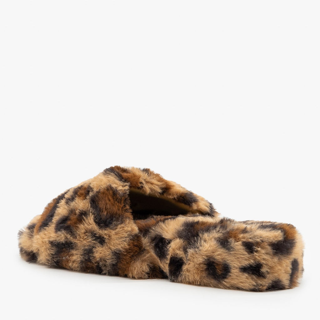 cheetah print fluffy slides