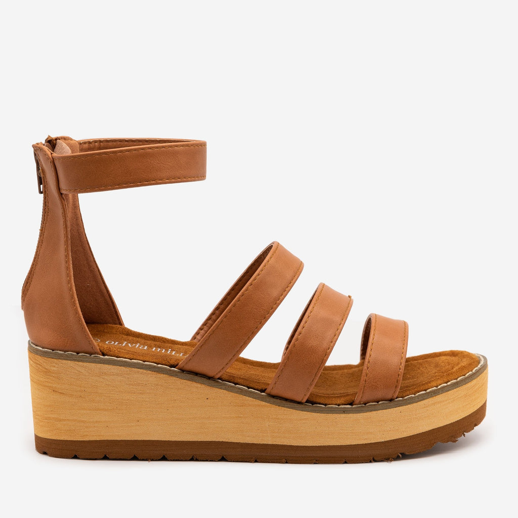 Triple Strap Faux Wooden Wedges | Shoetopia