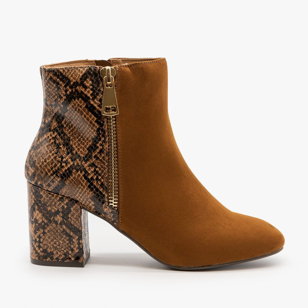 bamboo faux snakeskin booties